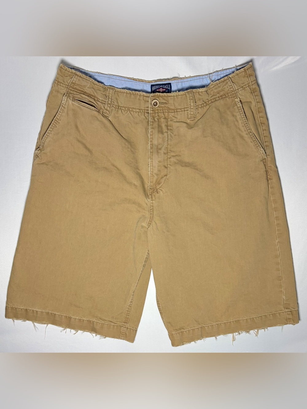 American Eagle Outfitters AE Khaki Chino Shorts Frayed Hem Men's 34 Very Good